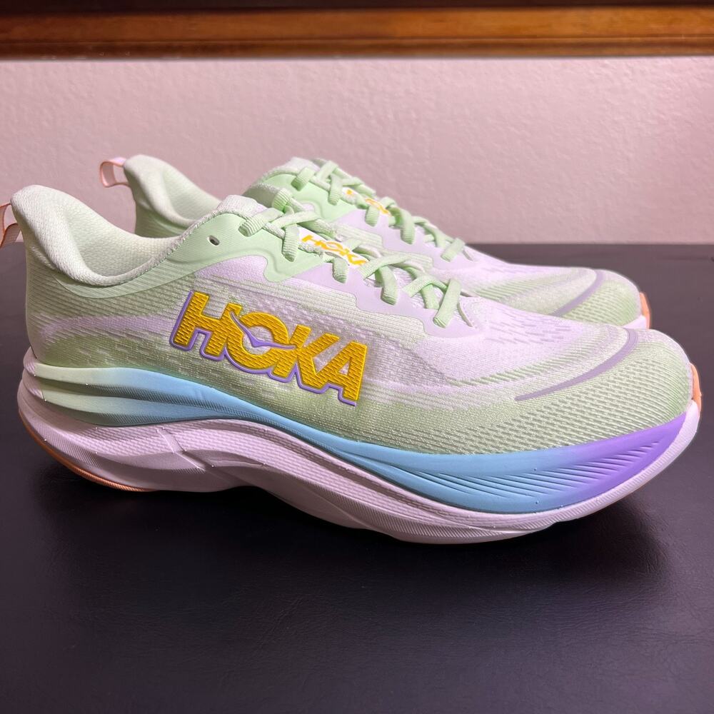 Hoka One One Skyflow Mens Size US 12 D Luna Moth/White Lace-Up Running Shoes